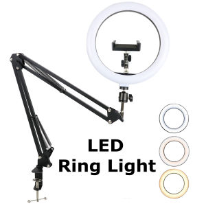 26cm Ring Light With Tripod Arm Holder Mount Stand Selfie Led  Lamp Clip Phone Holder Desk for Live Streaming Video Youtube