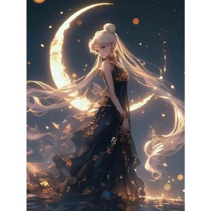 Bandai | Diamond Art Painting Kit Miku Moon Women Mosaic Full Drill Round Rhinestone Mosaic Home Decor Gift