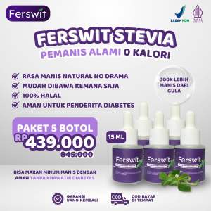 Ferswit Stevia Pengganti Gula Asli 100% Original Alami Halal isi 5 Botol