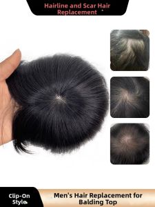 Mens Hair Loss Covering Fake Hair Piece Realistic Human Hair Top Knot Part Hair Extension Pieces for Men Hair Enhancement