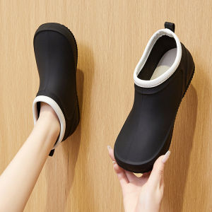 Fashion Rain Boots Womens Low Ankle Beautiful Adult Rain Boots 2023 New Arrival Fleece-lined Rubber Shoes Outwear Work Anti-Slip Rain Boots