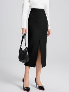 High Waist Straight Leg Mini Skirt for Women Commute Black Slim Fit Zipper Closure Business Casual Mid-Length Skirt