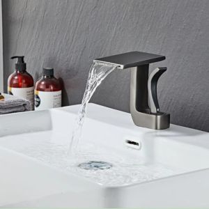 XINFANGCHENG | White Hot and Cold Full Copper Waterfall Faucet for Bathroom Sink