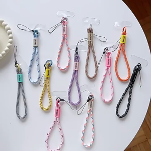BasicSpark Phone Lanyard Dopamine Orange Blue Stripe White Wrist Strap Nylon Braided INS Short Phone Charm Anti-Lost