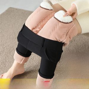 Miiow | Thickened Lamb Velvet Womens Base Layer Pants High Waist With Knee Protection Extra Warm Winter Cotton Pants Cashmere Trousers