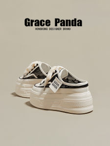Grace Panda Womens Slip-On Summer Shoes Soft Bottom Platform Thick Heel Hollow out Embroidery Casual Shoes for Outdoor Wear
