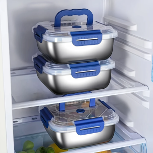 Sealed Rectangular Refrigerator Storage Box With Lid Stainless Steel Food Storage Container Camping Lunch Bento Box With Lid New