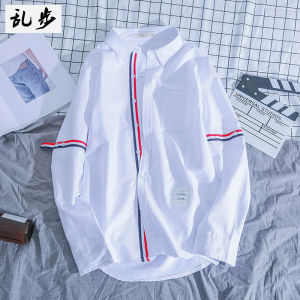 Original Artistic Fresh Blue Striped Long Sleeve Mens Casual Oxford Shirt Cotton Polyester Blend Four Season Versatile Fashion