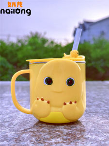 Cartoon Stainless Steel Milk Cup for Kids Water Bottle Straw Cup Home Use Baby Boy Drinking Water Cup Travel Cup Double Cover