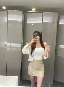 Váy Ngắn Denim Cạp Cao Co Giãn Cho Nữ Mùa Xuân Hè 2025 Váy Ngắn Bó Sát Tôn Dáng Dài Chân Thời Trang Đa Năng