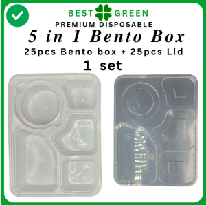 5 Components Bento Boxes With Lids | PP | White | Plastic Bento Box | Disposable