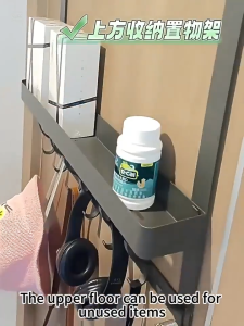 Back Door Hook & Hanger Rack with Storage Shelf & Door Hook- Durable Metal Door Organizer (Behind Door Hanger) White/Gray for Bedroom/Kitchen/Dorm Room Doors (Back Door Rack Compatible)