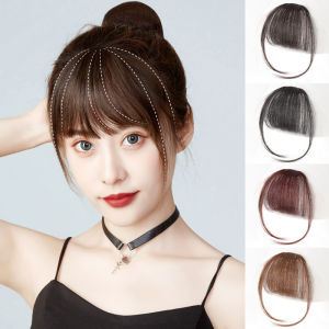 Invisible Natural Airy Bangs Hairpiece Womens New Cartoon Style Fake Fringe Real Hair Front Hairline Clip on Hair Extension