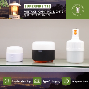 SUPERFIRE lampu Camping Light Solar Lights With Battery Rechargeable Light Waterproof With Electronic Display Super Bright Emergency Hanging Light Night Market Stall Light T22