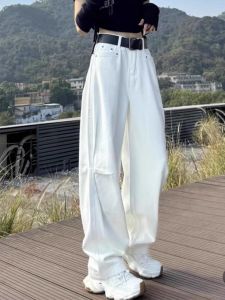 Quần Jeans Denim Ống Rộng Cạp Cao Cho Nữ Mùa Xuân Quần Dài Dài Đến Sàn Kiểu Dáng Thon Gọn Quần Dài Thường Ngày