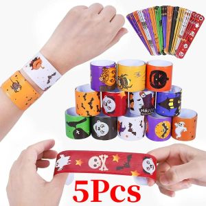 5Pcs Random Creative Christmas Halloween Slap Bracelets Funny Party Snap Bracelets Cartoon Pumpkin Snap Ring Bracelet Kids Novelty Wristbands