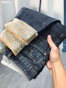 Quần Jeans Denim Lót Lông Cừu Ôm Vừa Vặn Cho Nam Quần Dài Thường Ngày Phong Cách Hàn Quốc Dáng Rộng Thời Trang Mùa Thu Đông