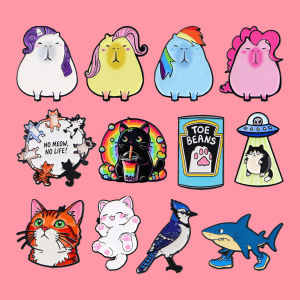 Colorful Capibala Enamel Pines Cartoon Cats Shark Brooch Metal Pins Badge on Backpack Clothing Accessories Fashion Jewelry Gifts