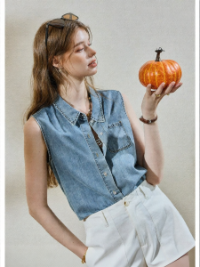 KUHNMARVIN | Áo Jeans Dễ Thương Rộng Không T Tay Phong Cách Layer