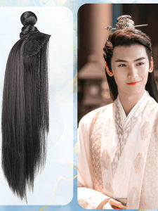 Mens Hanfu Hair Crown Long Straight Hair Invisible Splicing Extension Black Half Capuscle Daily Style Fashionable Fake Hair