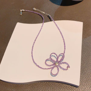 Sweet Simple Purple Crystal Sunflower Clavicle Chain Necklace Womens Fashion Jewelry Elegant Design Mixed Material Pendant