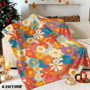 Beast Kingdom | Retro Groovy Floral Winter Summer Flannel Blanket Throw Fleece Soft Fuzzy Plush Cozy Fleece Blankets for Sofa Ideal Gifts