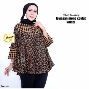 ATASAN BAJU BATIK WANITS BLOUSE KANCING KOMBI BLOUSE MODEL LENGAN LONCENG BISA COD