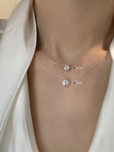 Baroque Style Fire Color Zirconia Mermaid Tear Necklace Women Invisible Fish Line Clavicle Chain Versatile High-End Pendant Summer