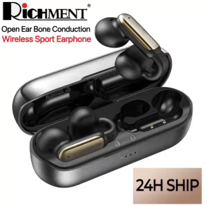 RICHMENT Air Conduction Wireless Earbuds Bluetooth 5.4 Non-In-Ear Open-Ear Headphones with 39H Battery ENC Noise Reduction IPX5 Waterproof Ergonomic Clip-on Design