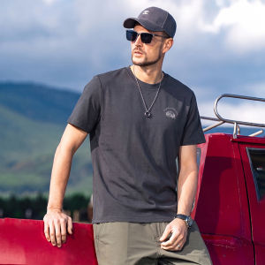 Enjeolon | Comfortable Summer Short Sleeve Men American Outdoor Style Forest Print Tee