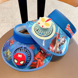 Spiderman Childrens Summer Sun Hat with Fan Empty Top Outdoor Sun Protection Cap for Boys Ideal Swimming Equipment Accessory