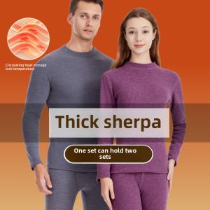 Ready stock)L-6XL Super Thick Warm Clothes Set Winter Lambskin Thermal Underwear Plus Velvet Thickened Autumn Clothes Autumn Pants Set Men and Women Cold-Proof Winter Cotton Sweater Warm Clothes