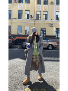 Red Celebrity Woolen Coat Womens Autumn Winter High-End Feeling 2024 New Super Beautiful Long Grey Woolen Outerwear