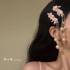 Original Sweet Pearl Tassel Hair Clip for Women Spring Summer New Style Floral Branch Fashion Hair Accessories Side Clip