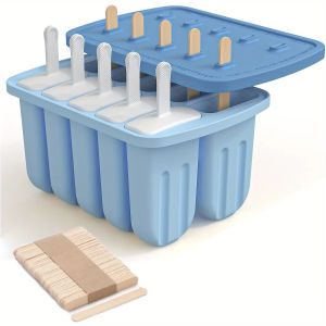 Silicone Popsicle Molds 10 Cavity Large Popsicles Molds Silicone Popsicle Maker Mold Ice Pop Mold with 50Pcs Popsicle Sticks