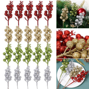 YESPERY 1/5/10pcs Glitter Berry Branch Christmas Tree Ornament Berries Artificial Foam Cherry DIY Christmas Festival Decoration For Home