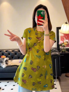 Shalldoer | New Chinese Style Floral Print Short Sleeve Ladies Sun Protection Shirt Fashionable High-End Feeling Button Up Top For Summer