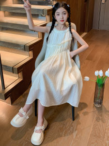 ชุดเดรสเด็กผู้หญิง สไตล์เจ้าหญิง แขนกุด ทรงเอ คอวี สีขาว ชุดเด็กผู้หญิง เดรสฤดูร้อน ชุดเด็ก ชุดเด็ก เดรสยาวปานกลาง