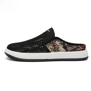 Mens Slip-On Shoes Breathable Mesh Office Wear Summer Half Slippers Casual Flat Heel PVC Sole Comfortable Slip-On Lazy Shoes