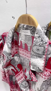 TW22533 Set 2 ชิ้น เสื้อช้าง กระดุม 4 เม็ด + กางเกงช้างขายาว