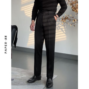 Mens Thick Woolen Casual Pants Elastic Waist Business Trousers Winter Commute Polyester Blend Straight Leg Anti-Wrinkle