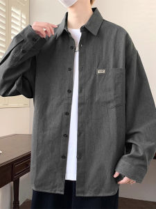 Long Sleeve Casual Shirt Mens Spring Autumn Loose Fit Turn-down Collar Workwear Jacket Youth Trendy Cotton Polyester Blend