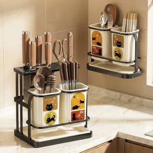 MINGZHIYIFAN | Water Draining Cutlery Storage Box No-drill Wall Hanging Shelf