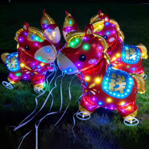 2026 New Year Glowing Standing Balloons Cartoon Horse Balloon with Wheels Walking Party Scene Decoration Childrens Birthday Lighting Decor