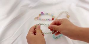 LAKOE Gelang Manik-Manik Model Bunga Gelang Warna Kristal Lucu Korea