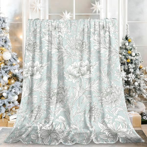 Beast Kingdom | Dusty Blue Wildflower Flannel Blanket Soft Fuzzy Plush Cozy Warm Throw for Sofa Bed Couch Home Decor Gifts