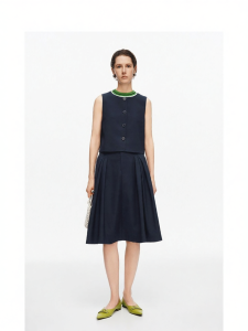 Tencel and Wool Blend Vest Set with Color Contrast Knitted Collar