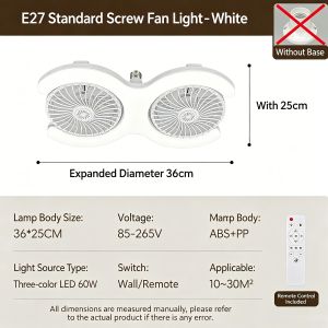 60W LED Ceiling Fan Lights with Remote E27 Socket Low Floor Double Fans Lamp Fit for Living Room Bedroom Dining Room Fan Fixture