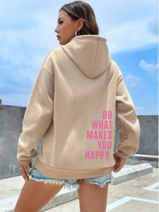 เสื้อสเวตเตอร์มีฮู้ดพิมพ์ลายตัวอักษรหลังสำหรับผู้หญิง เสื้อคลุมกันหนาวแบบสวมหัวแขนยาวปกติ ทรงหลวม สไตล์สตรีท ฤดูใบไม้ผลิ 2025