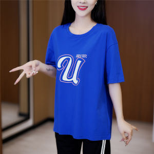 ฤดูร้อน รูปแบบใหม่ เรียบง่าย ภาษาอังกฤษ ลายพิมพ์ตัวอักษร แขนสั้น หลวม คอกลมขนาดใหญ่ หลากหลาย ลำลอง อ่อนเยาว์ พรางหุ่น เสื้อยืด